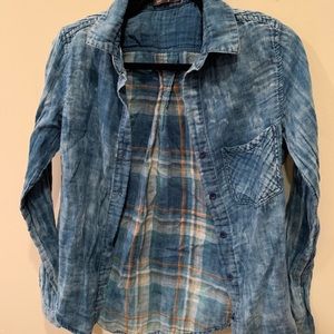 💙 Blue Button-Up Shirt with Chest Pocket